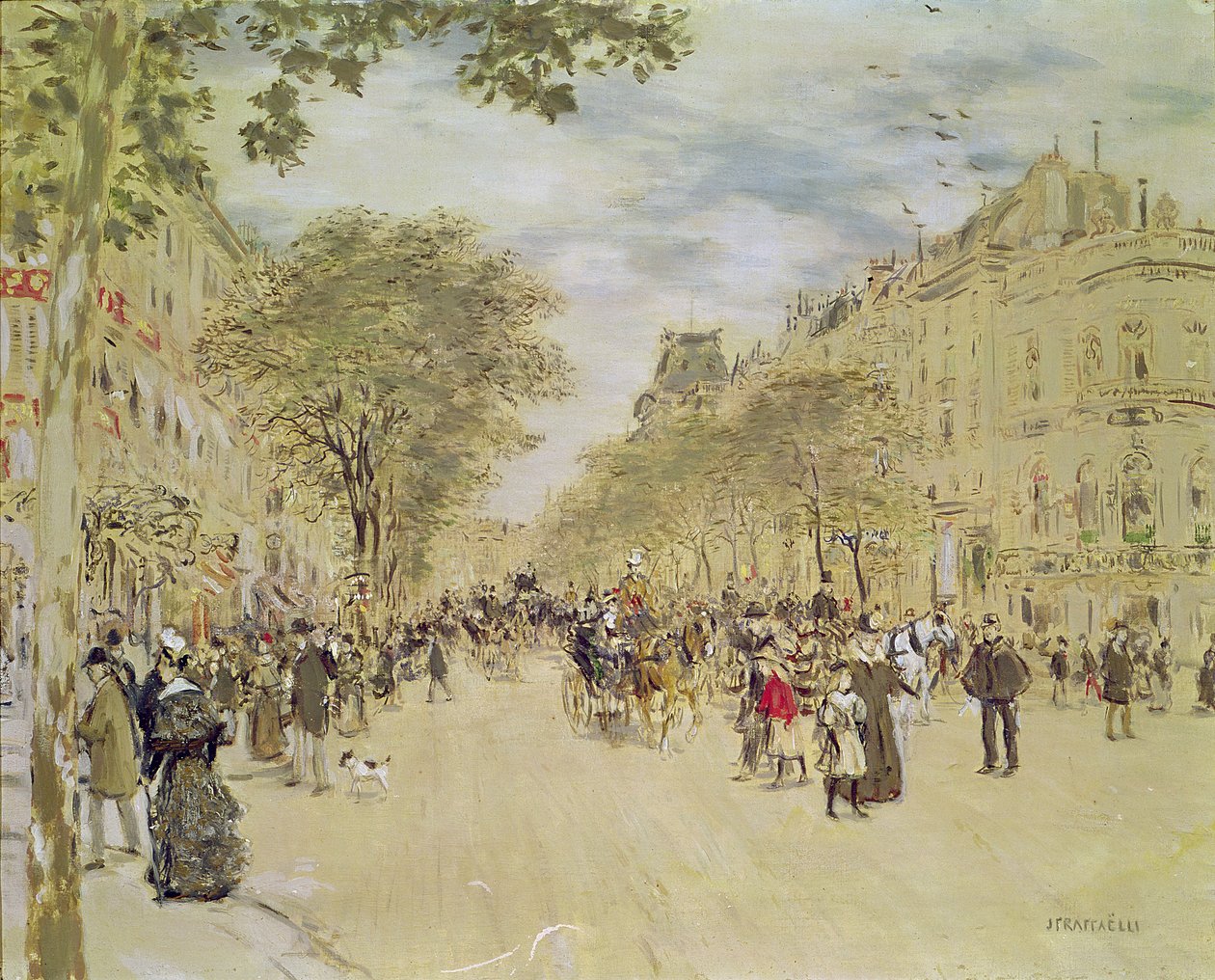 Pavillon de Hanovre och Boulevard des Italiens, Paris, efter 1870 (gouache och wc på papper) av Jean Francois Raffaelli