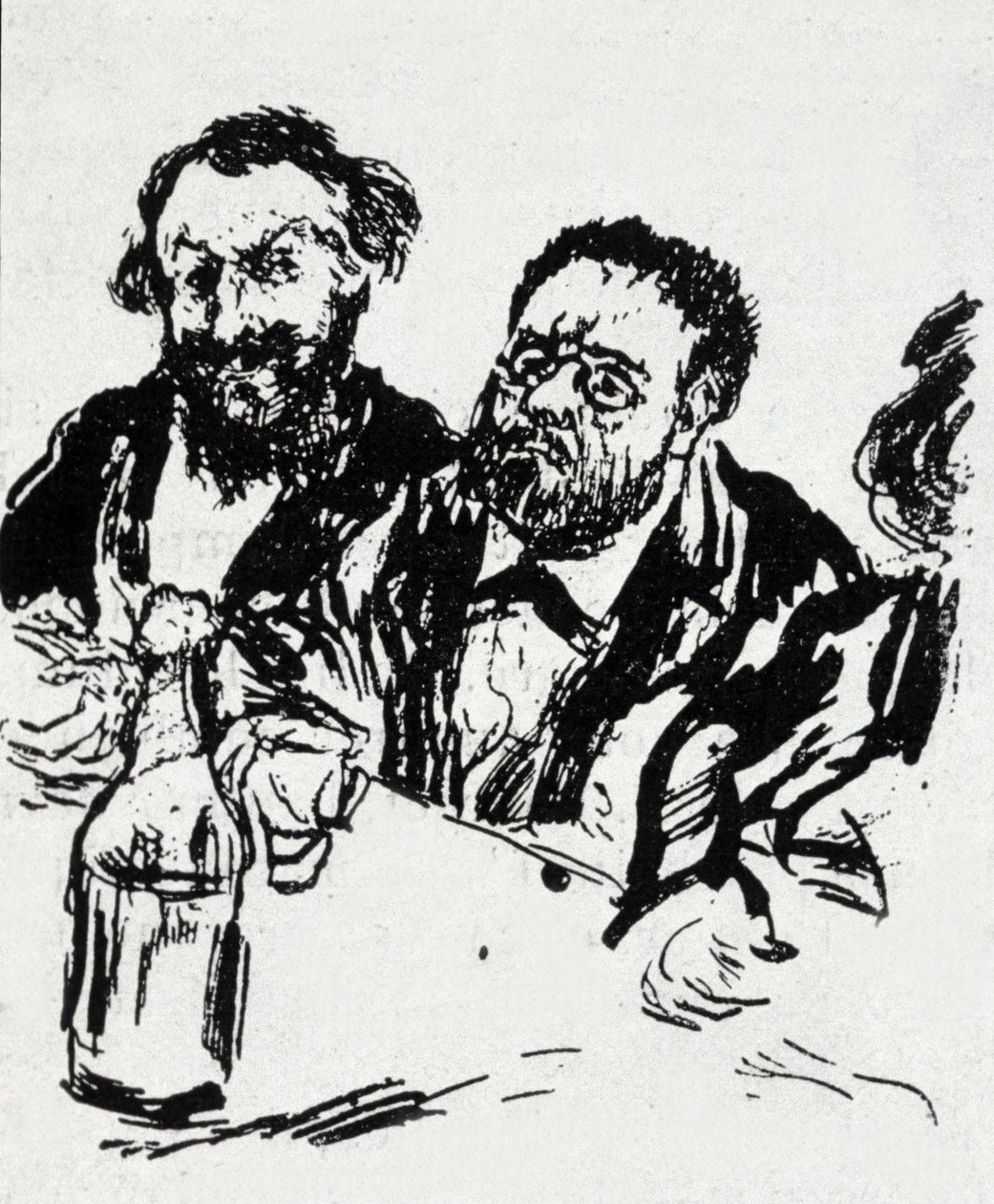 Målaren Edouard Manet (1832-1883) och författaren Emile Zola (1840-1902) vid bordet Karikatyr av Jean Francois Raffaelli (1850-1924) av Jean Francois Raffaelli