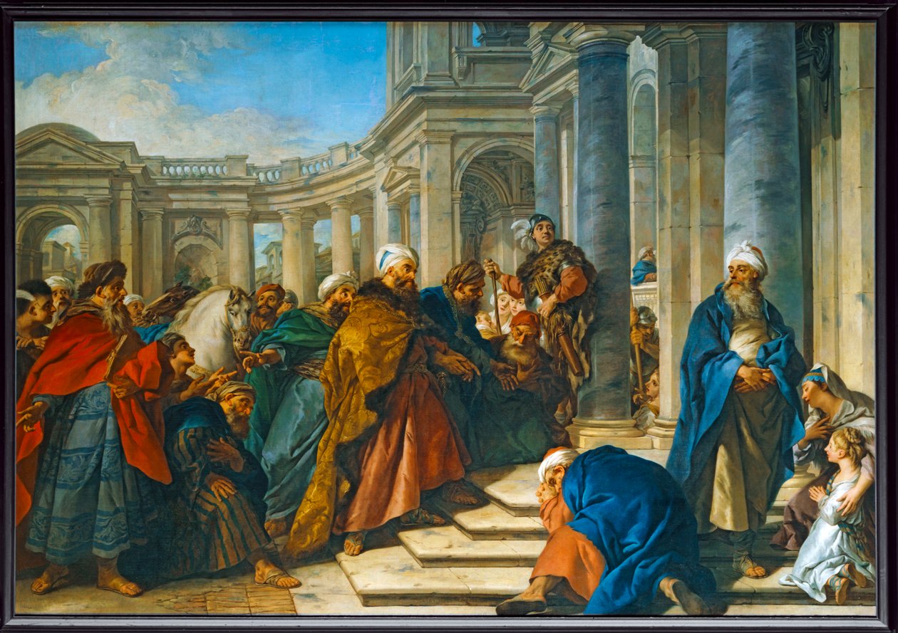 Le Dedain de Mardochee envers Aman - Mordekais förakt mot Haman ... av Jean François de Troy