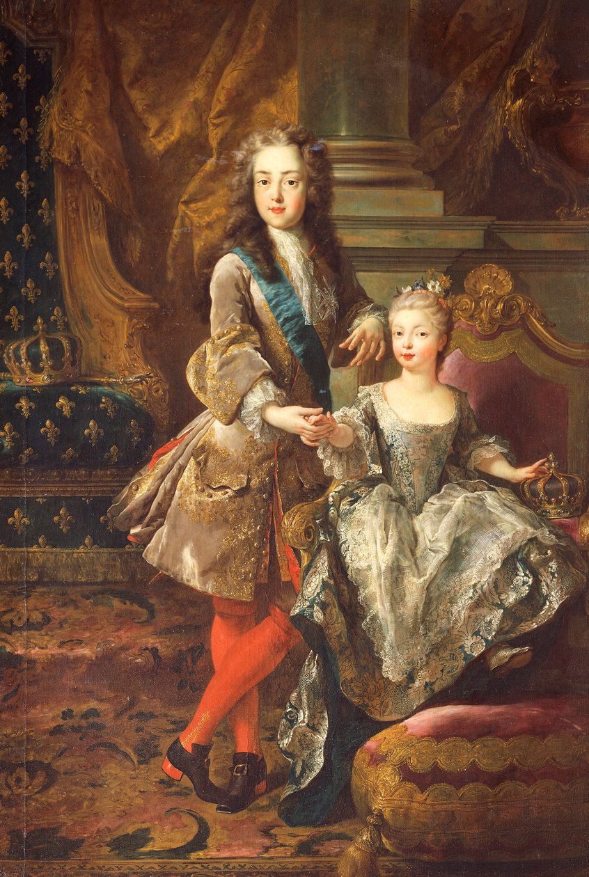 Porträtt av Ludvig XV av Frankrike (Versailles 1710-1774) med Mariana Victoria av Spanien, Infanta av Spanien (Madrid av Jean François de Troy