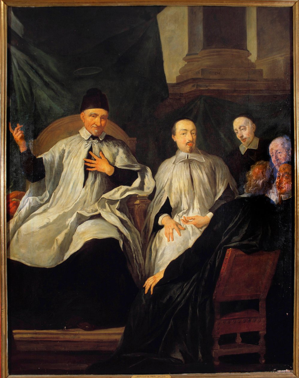 Saint Vincent de Paul (1581-1660) Ordförande för en kyrklig församling Målning av Jean Francois de Troy (1679-1752) 1600-talets Paris, kyrkan Saint Sulpice av Jean François de Troy