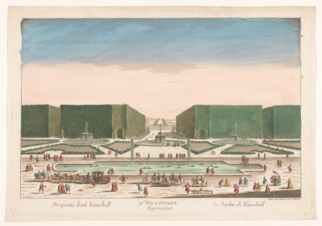 Utsikt över Vauxhall Gardens i London 76:e. Optisk vy som representerar Vauxhall Garden (titel på objekt) av Jean François Daumont