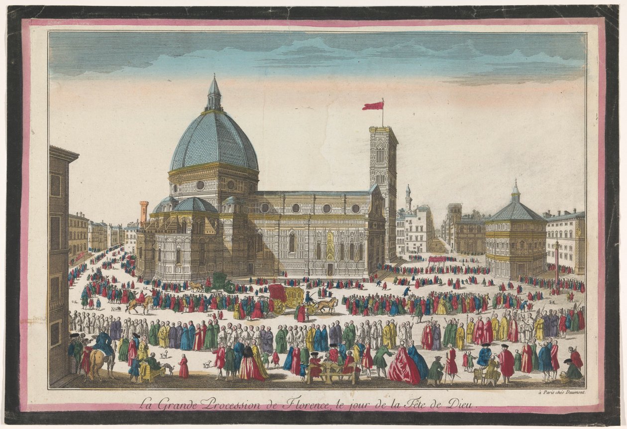 Utsikt över Duomo i Florens med en procession på Corpus Christi La grande procession de Florence, le jour de la fête de Dieu (titel på objekt) av Jean François Daumont