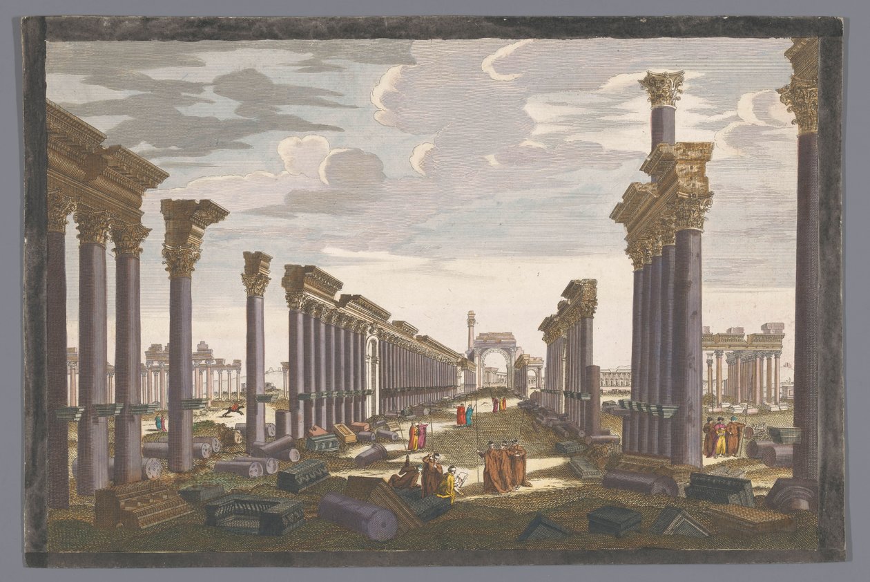 Vy över ruinen av pelargångsbågen vid Palmyra, sett från västra sidan 12:e. Vüe ​​​​d