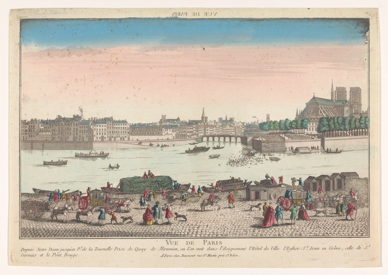 Utsikt över staden Paris sett från Quai de Miramion Vue de Paris (titel på objekt) av Jean François Daumont