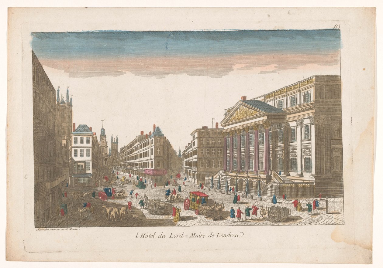 Utsikt över Mansion House i London l´Hôtel du Lord = Maire de Londre (titel på objekt) av Jean François Daumont