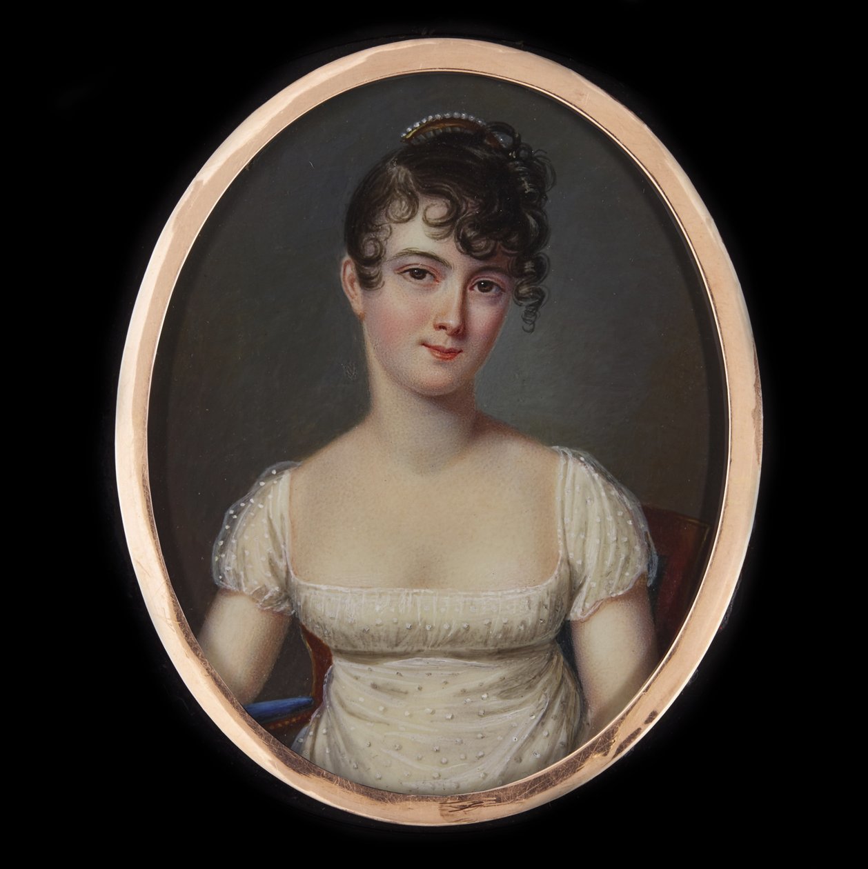 Porträtt av Madame Récamier, född Julie Bernard 1777-1849, ca 1805. av Jean François Gérard Fontallard