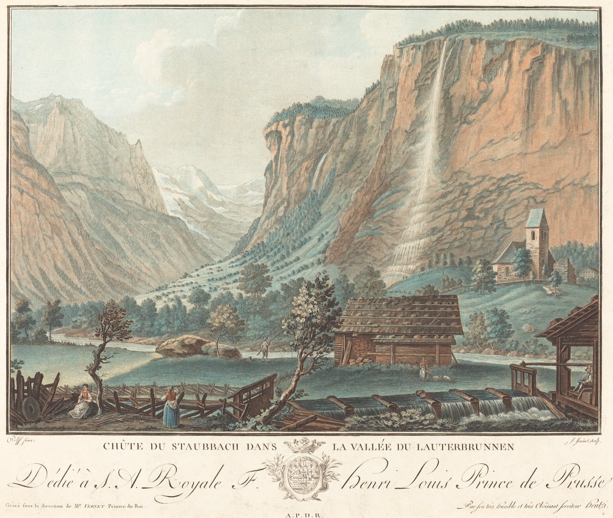 Chute de Staubbach, dans la Vallée de Lauterbrunnen (fallen vid Staubbach i Lauterbrunnendalen) av Jean François Janinet after Caspar Wolf