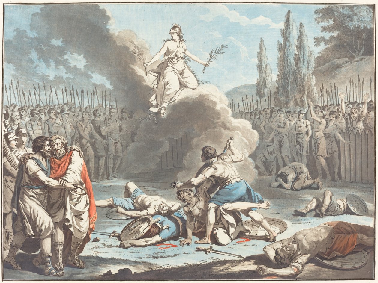 Striden mellan Horatii och Curatii av Jean François Janinet after Jean Jacques François Le Barbier I