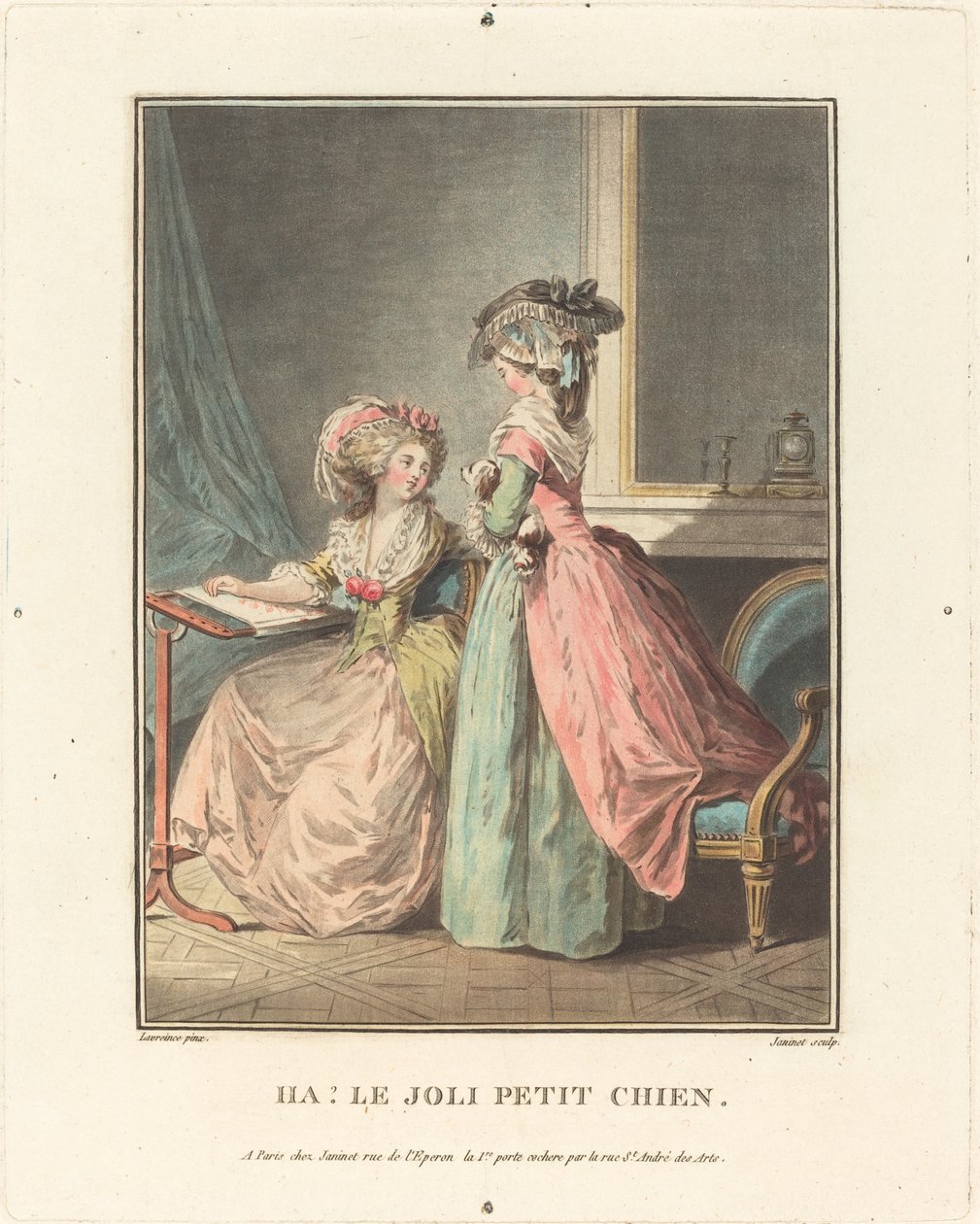 ha! Den söta lilla hunden av Jean François Janinet after Nicolas Lavreince