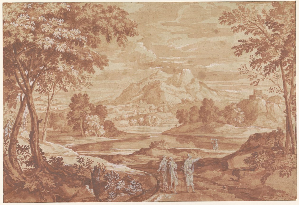 Arkadiskt landskap med vandrande människor av Jean François Millet (II)