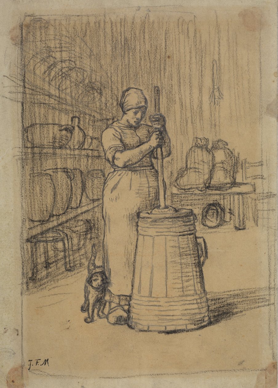Studie för kvinna som smäller smör av Jean Francois Millet