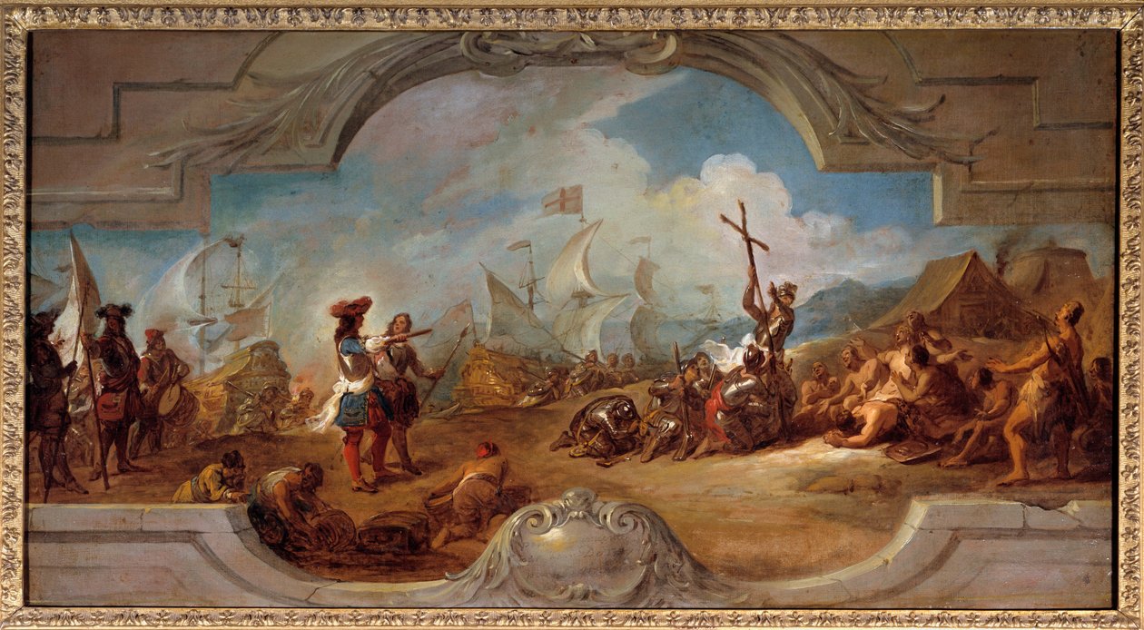 Christopher Columbus i Amerika (målningsprojekt i taket). 1492. Målning av Jean Francois De Troy (1679-1752) av Jean François de Troy