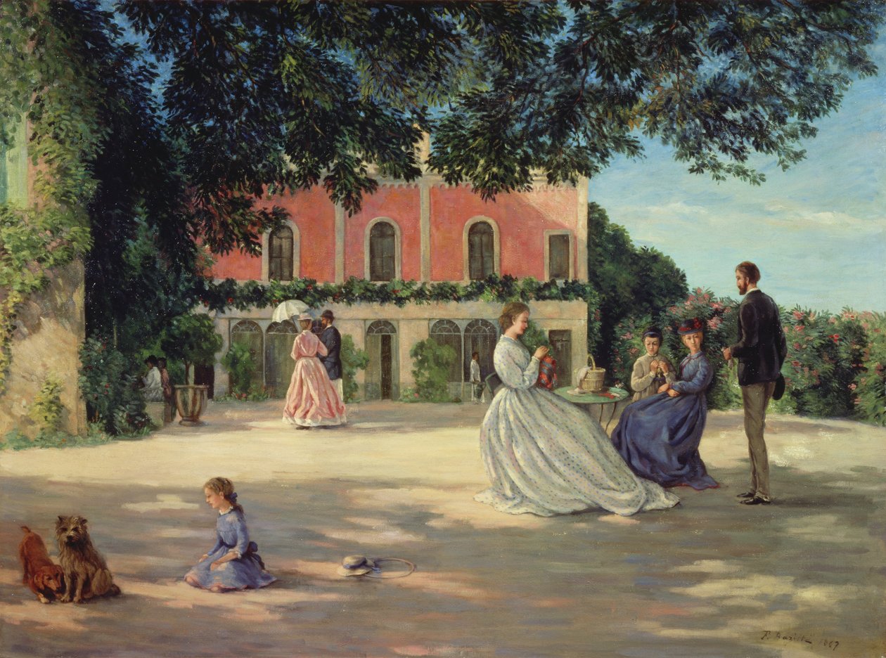Familjeträff på terrassen på Meric av Jean Frederic Bazille