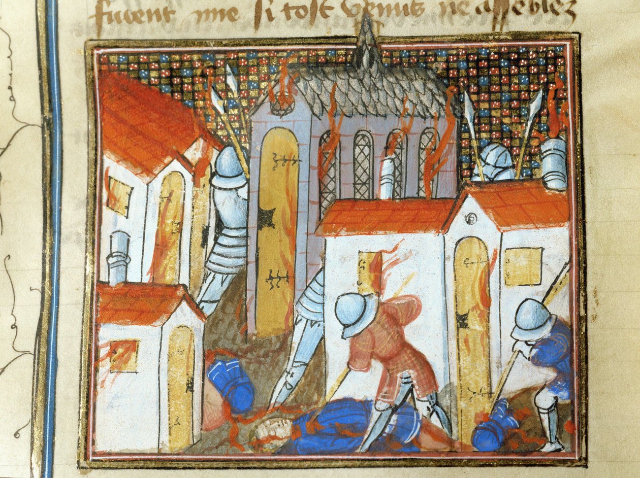 Engelsmännen satte eld på staden St. Lo ... av Jean Froissart