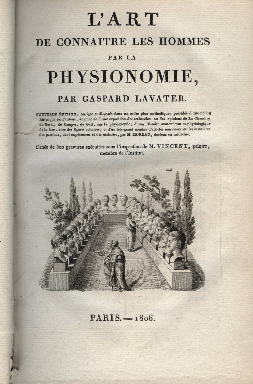Physiognomy - Physiognomy - Frontispice av "" Konsten att känna människor genom fysiognomi"" av Johann Gaspar Lavater (1741-1801) - 1806 av Jean Gaspard Lavater