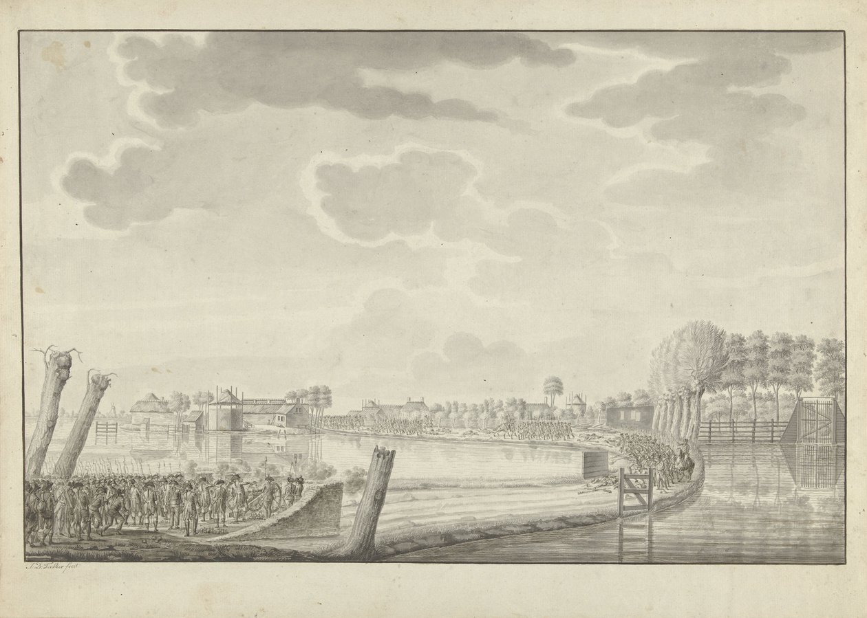 アウダーケルク アーン デ アムステルでの攻撃、1787年スウェーデン語 av Jean George Teissier (signed by artist)