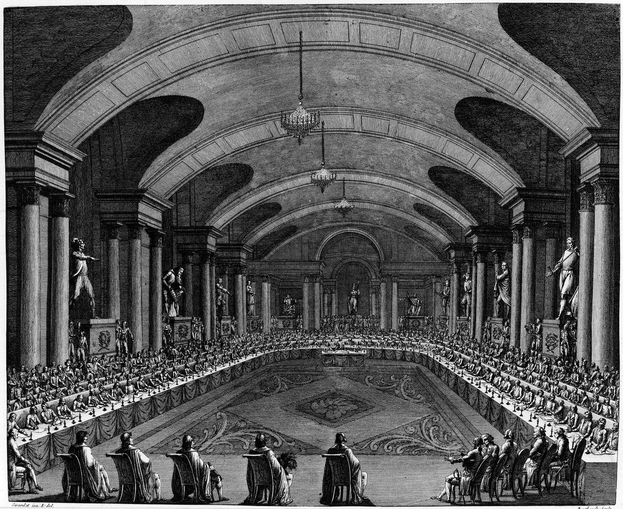 Franska revolutionen: "" Institutets invigningssession 1795". Den 25 oktober av Jean Girardet