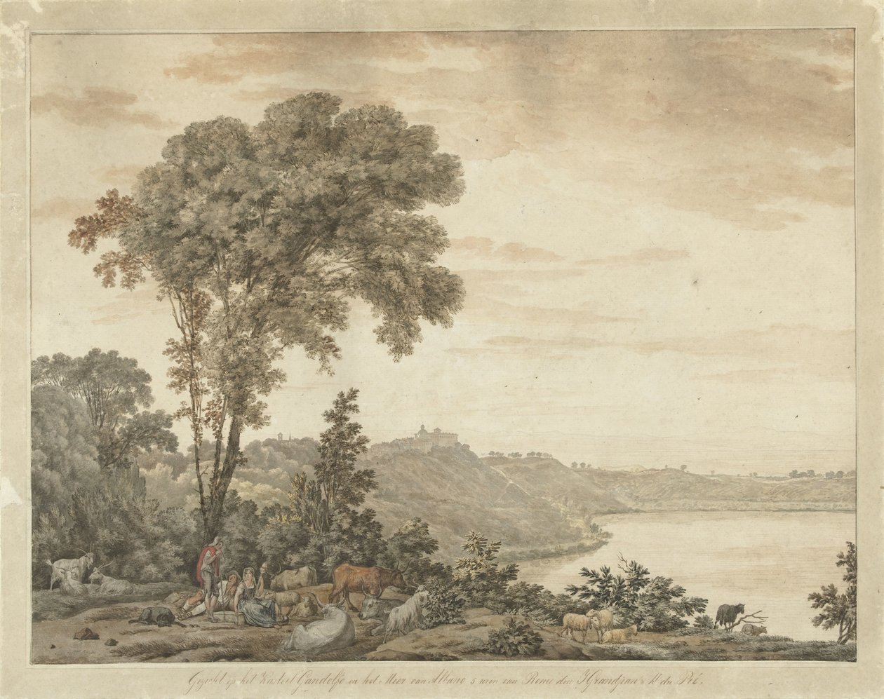 Utsikt över Castel Gandolfo och sjön Albano av Jean Grandjean