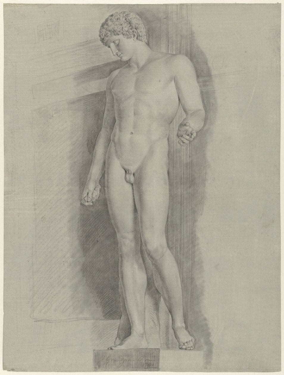 Studie av statyn som kallas Albani Antinous av Jean Grandjean