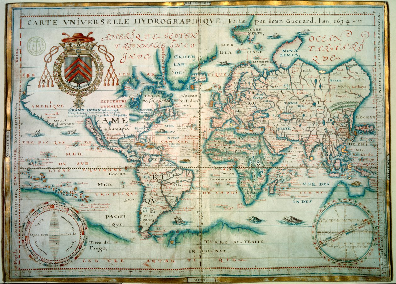 Universell hydrografisk karta. Manuskript av Jean Guerard, fransk geograf. 1734. paris, B.N. av Jean Guerard