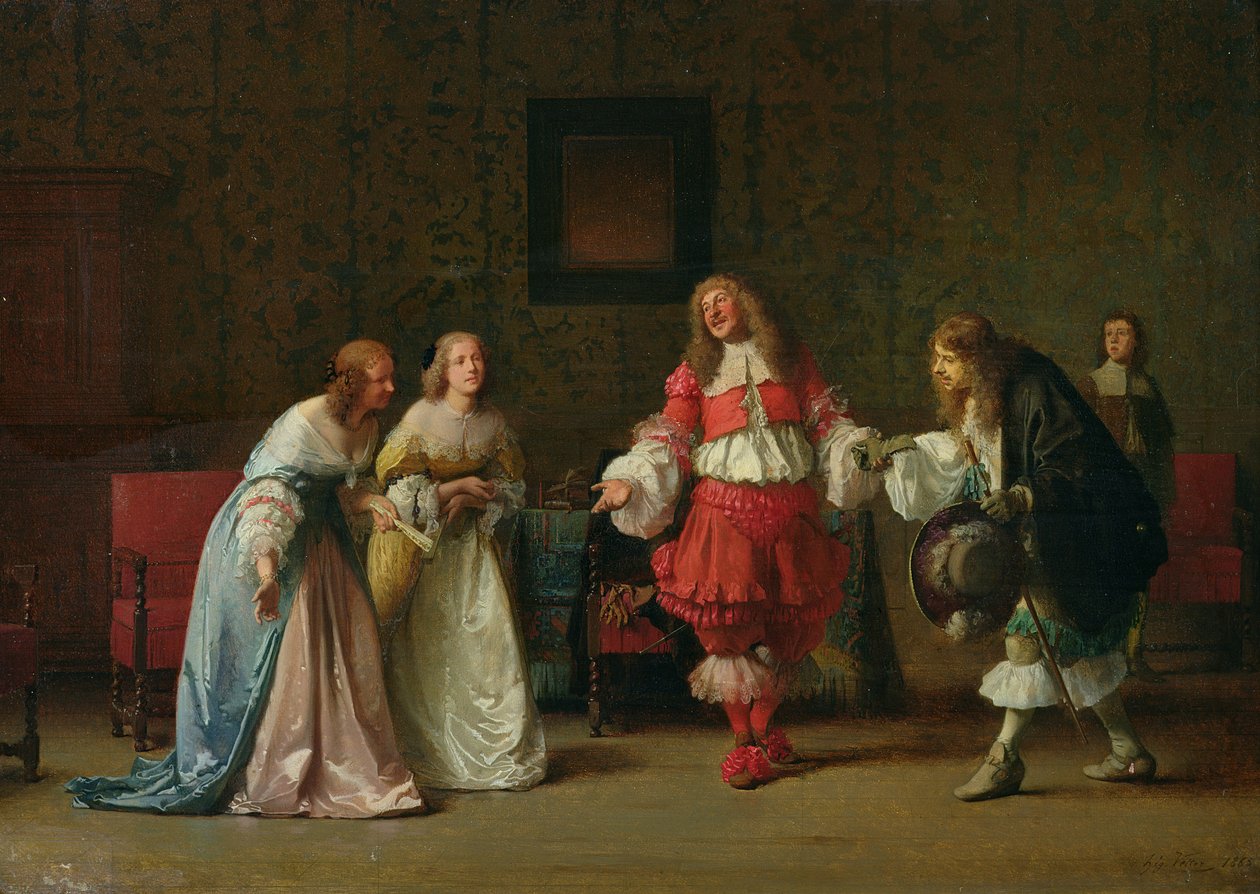 Mascarille presenterar Jodelet för Cathos och Madelon, 1865 av Jean Hegesippe Vetter