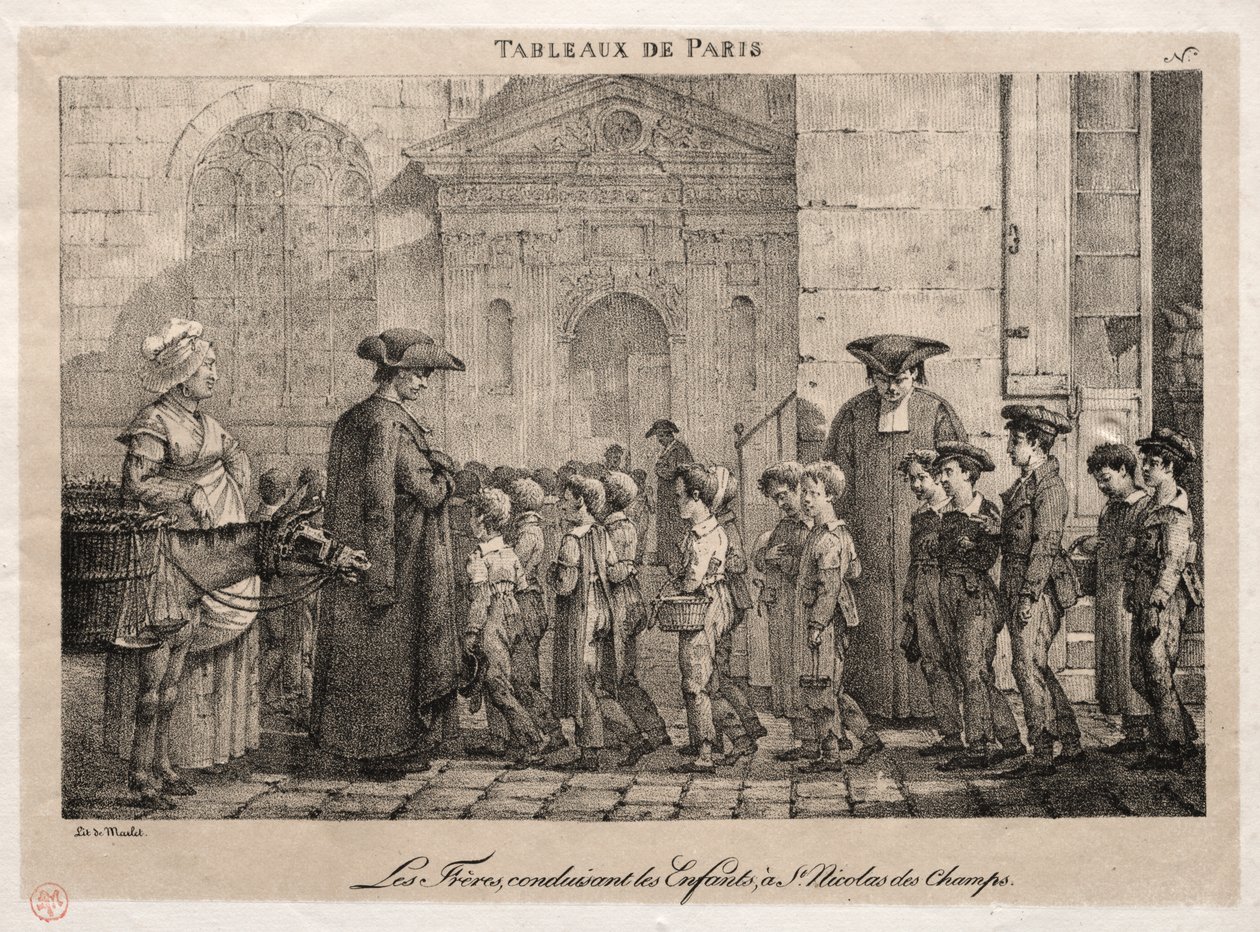 Scener i Paris: Bröderna som dirigerar barnen till St. Nicholas of the Fields av Jean Henri Marlet