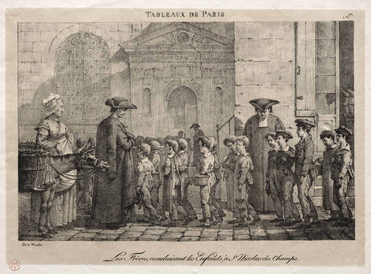 Scener i Paris: Bröderna som dirigerar barnen till St. Nicholas of the Fields av Jean Henri Marlet