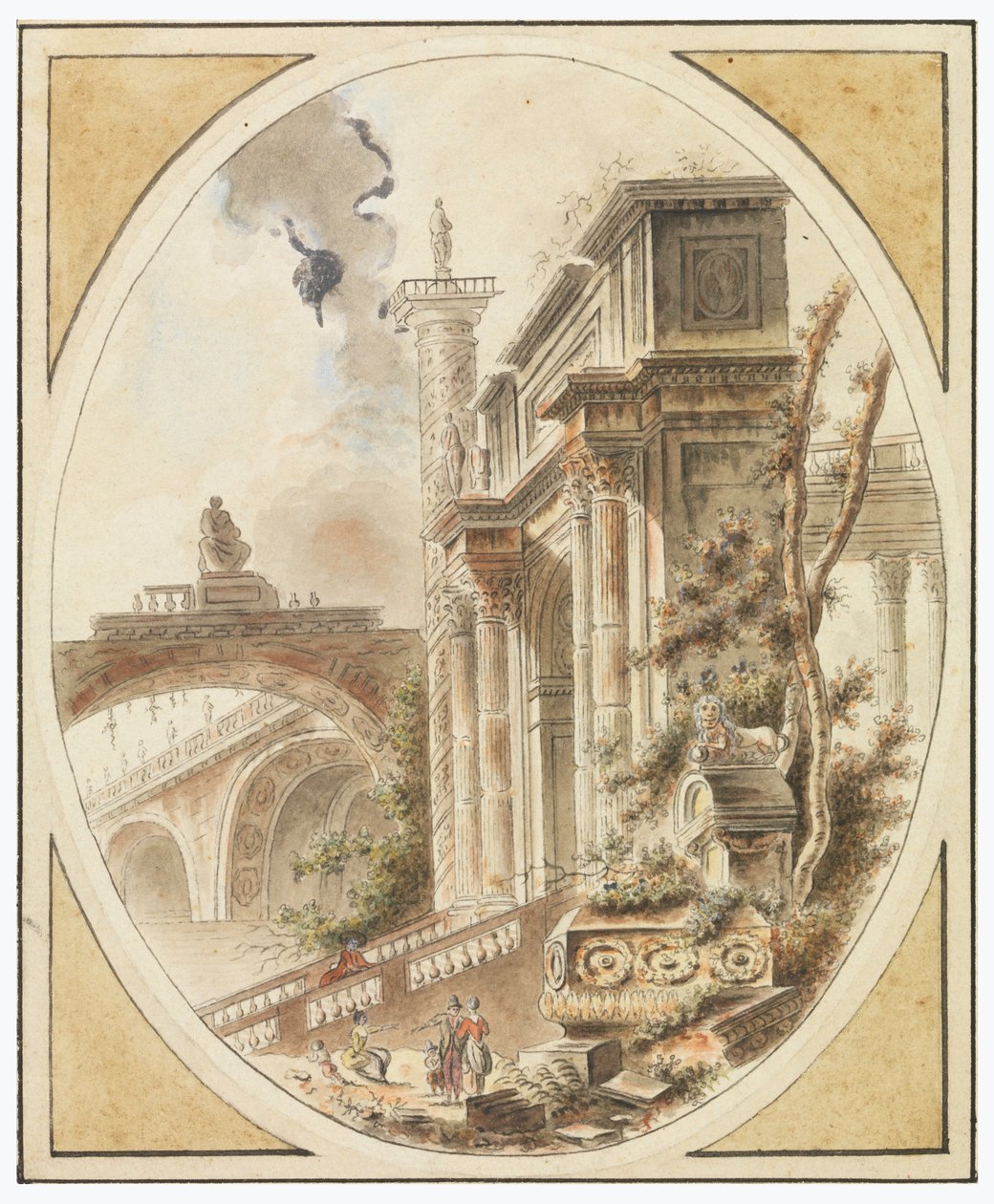 Teckning, Fantasi av en arkitektonisk ruin, ca 1770 av Jean Henry Alexandre Pernet