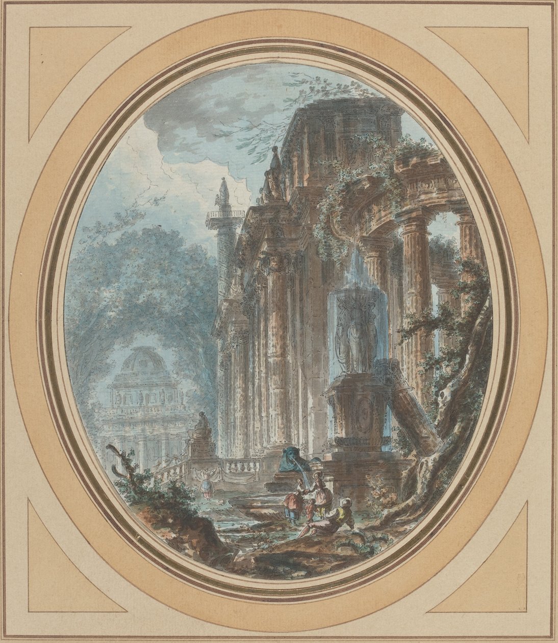 Trädgård Capriccio med antika ruiner av Jean Henry Alexandre Pernet