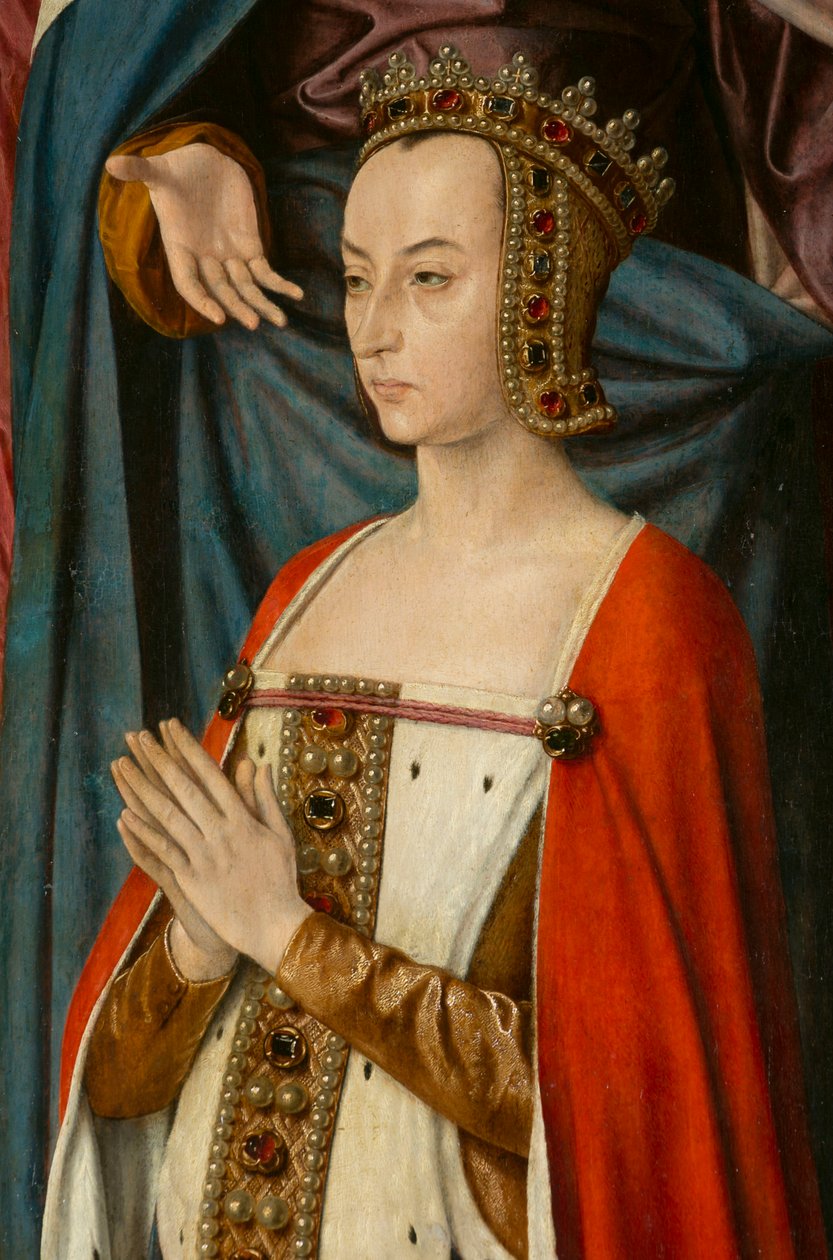 Hertiginnan Anne de Beaujeu, detalj. Triptyk av Moulins mästare av Jean Hey