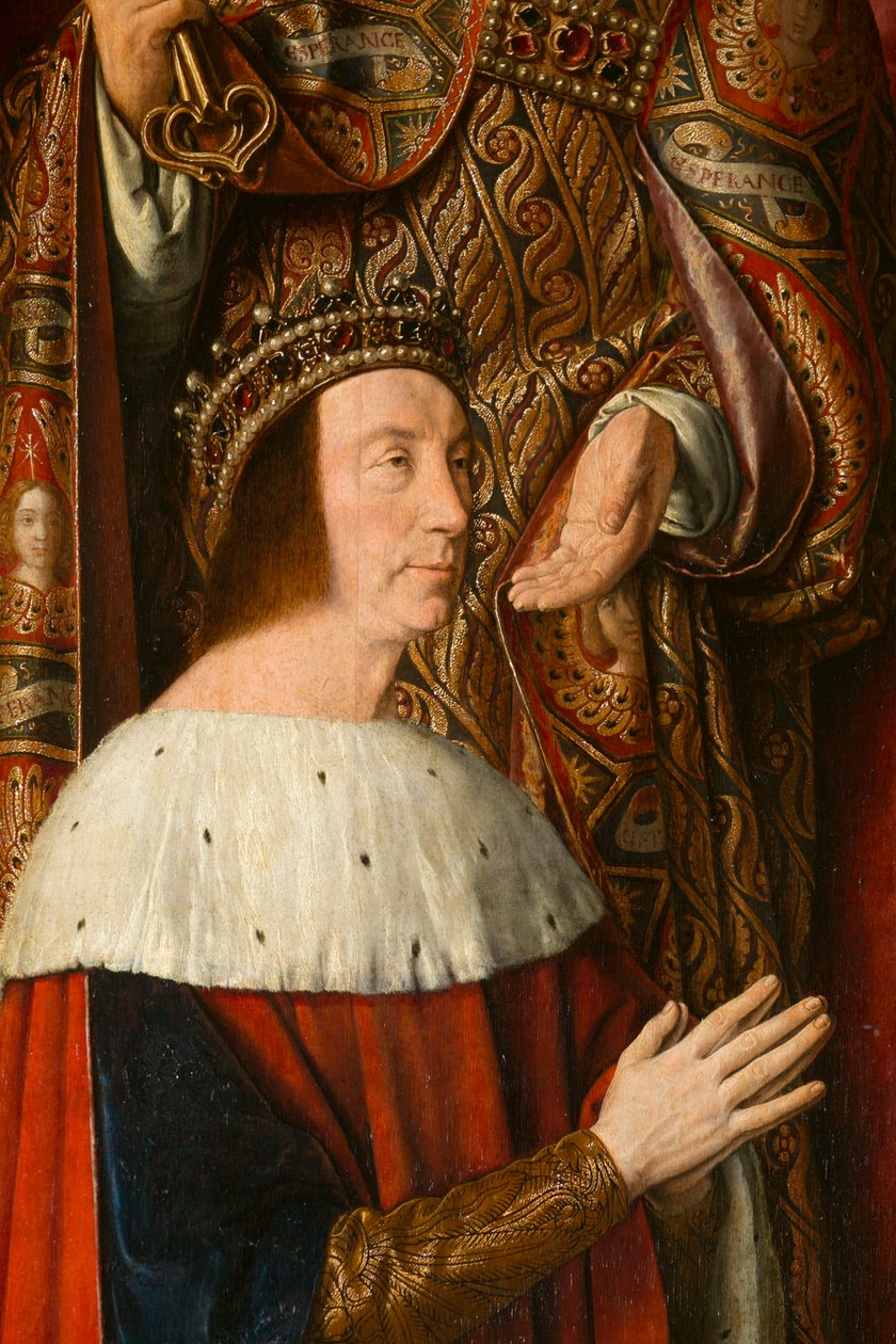 Hertig Peter II av Bourbon, detalj. Triptyk av Moulins mästare av Jean Hey