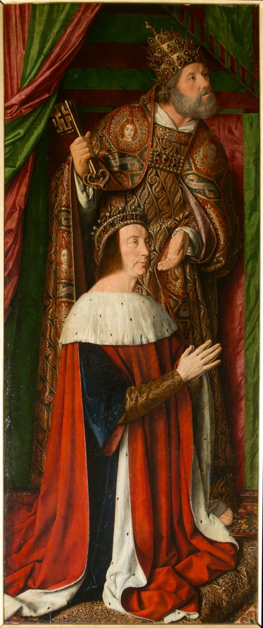 Peter II av Bourbon med Sankt Peter, detalj. Triptyk av Moulins mästare av Jean Hey