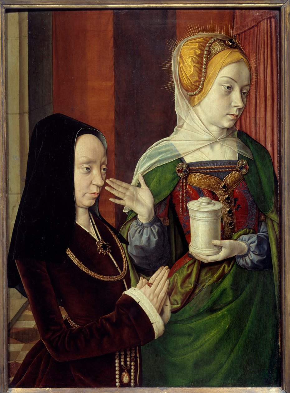 Förmodat porträtt av Madeleine av Bourgogne, damen av Laage presenterad av Sainte Madeleine Målning av Jean Hey dit le Maitre de Moulins (1480-1500) 1400-talet. Sol 0,56x0,4 m av Jean Hey
