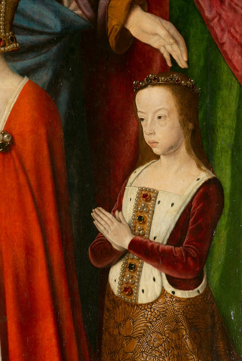 Suzanne de Bourbon, detalj. Triptyk av Moulins mästare av Jean Hey