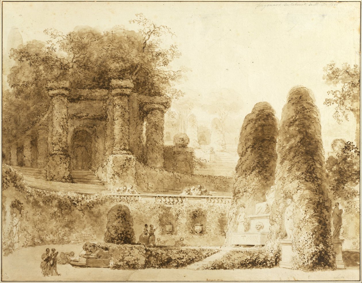 Romersk park med fontän, 1774 av Jean Honore Fragonard