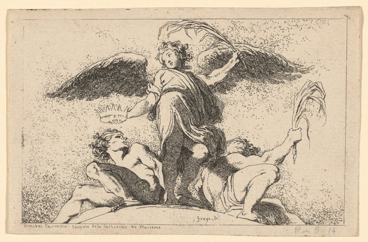 Ängel som håller en palm och en krona av Jean Honoré Fragonard after Annibale Carracci