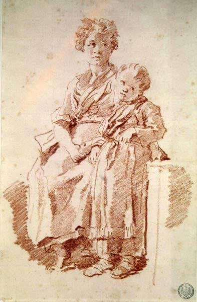 En ung flicka med sin syster, 1774 (röd krita på papper) av Jean Honore Fragonard