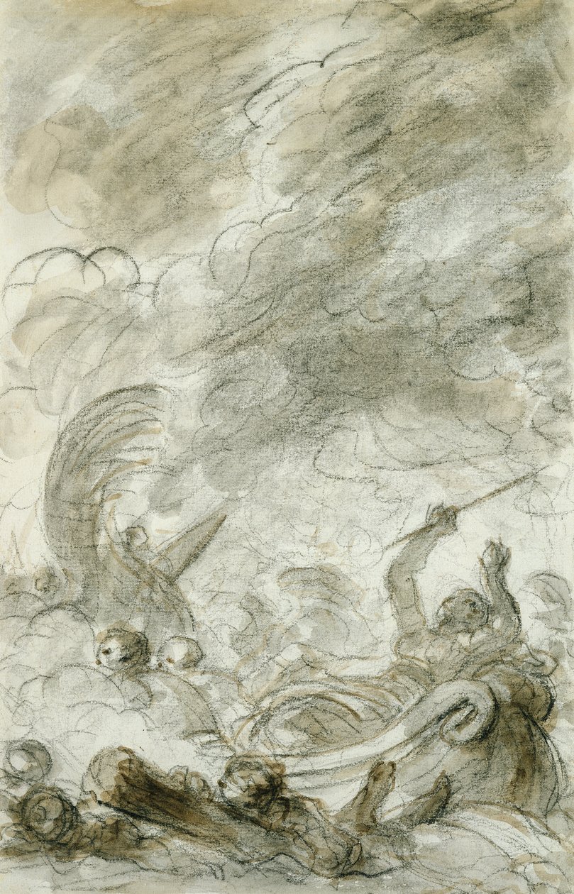 Alcina flyr (penna och bläck, krita och tvätt på papper) av Jean Honore Fragonard