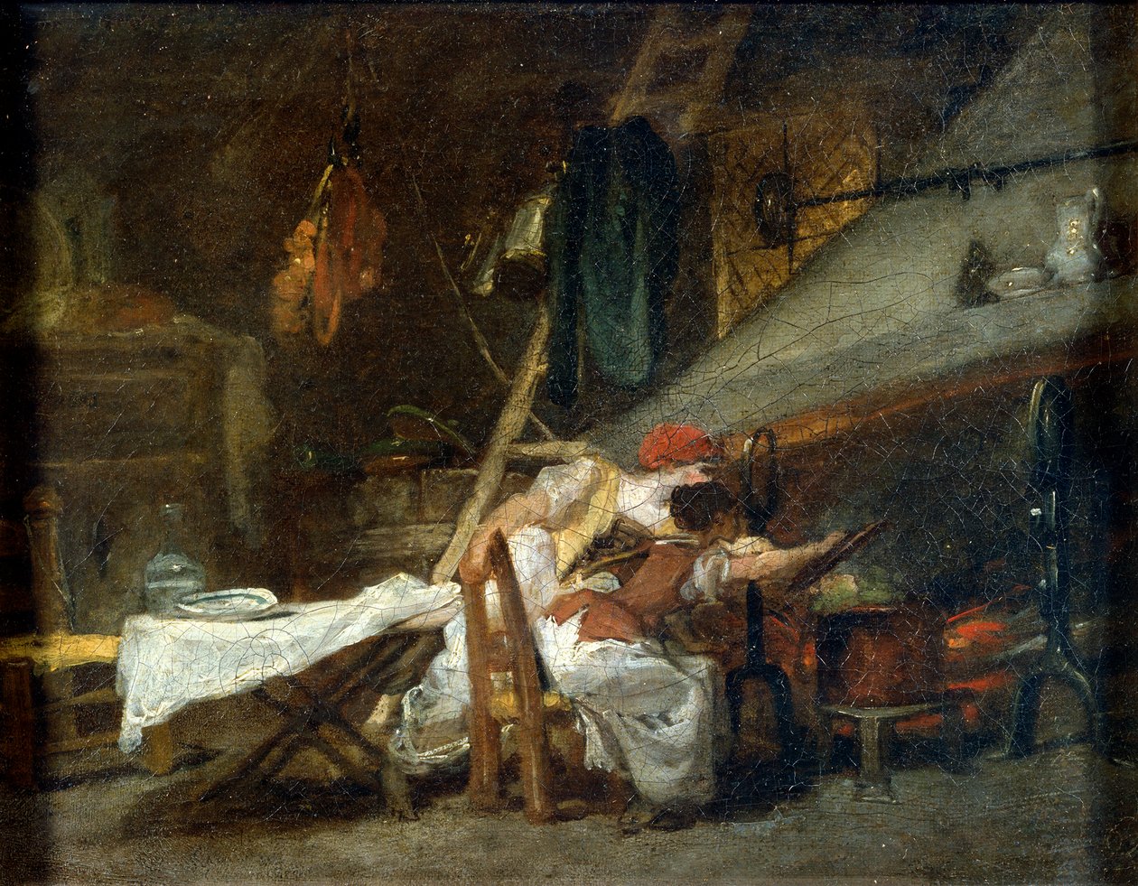 Vid kaminen, 1700- eller tidigt 1800-tal av Jean Honore Fragonard