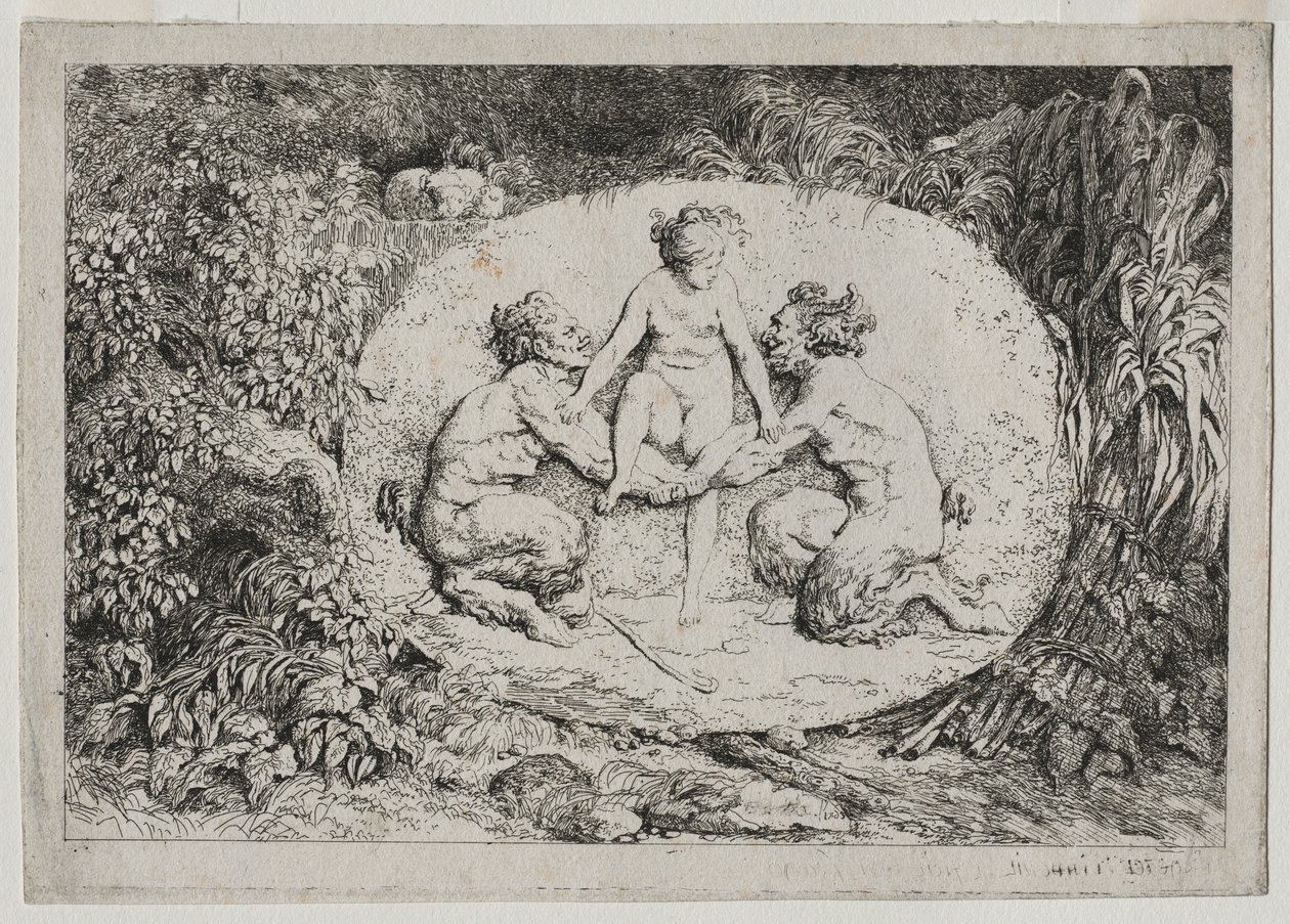 Bacchanales: Nymph Supported by Two Satyrs, 1763. av Jean Honore Fragonard