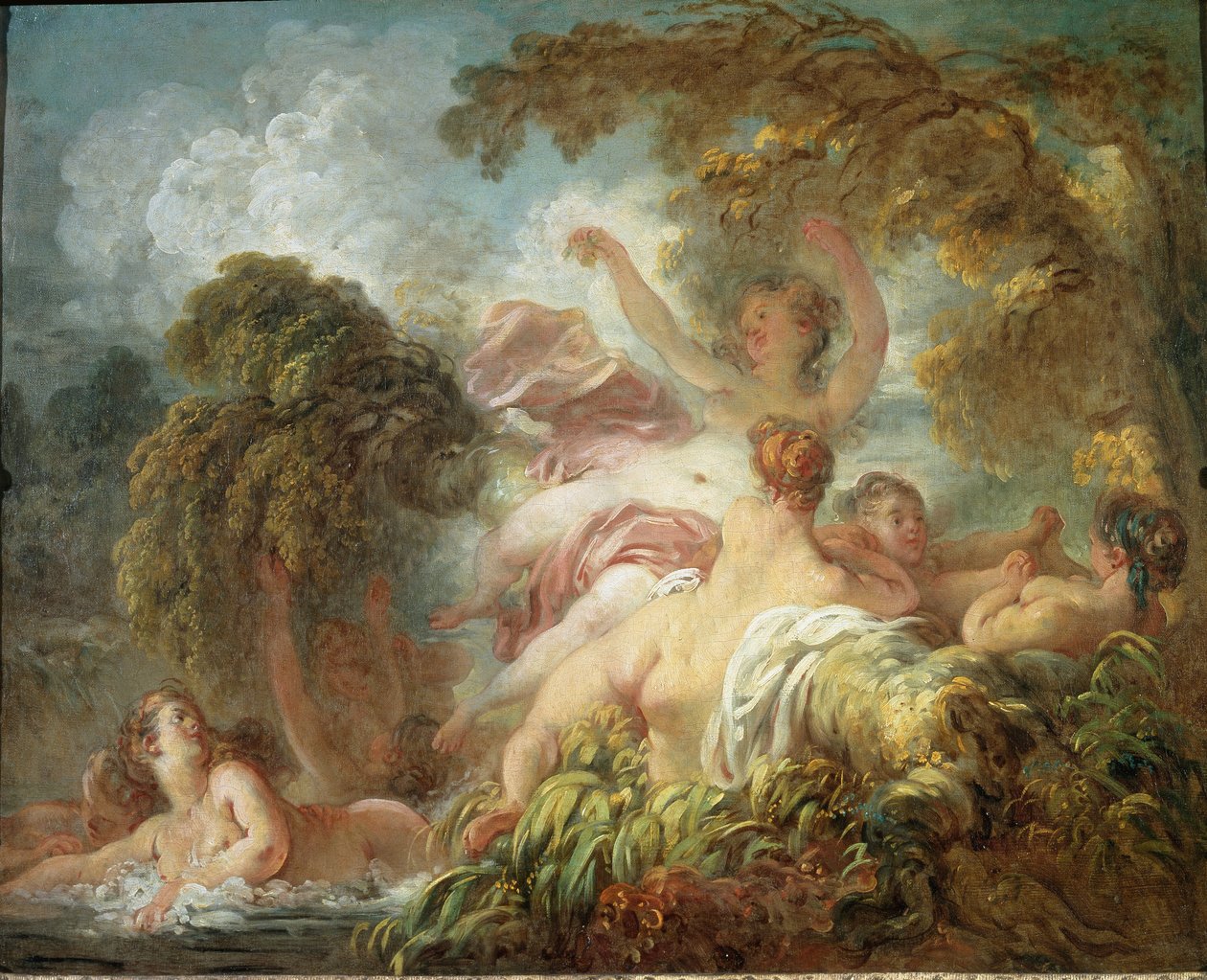 Badgäster - olja på duk av Jean Honore Fragonard