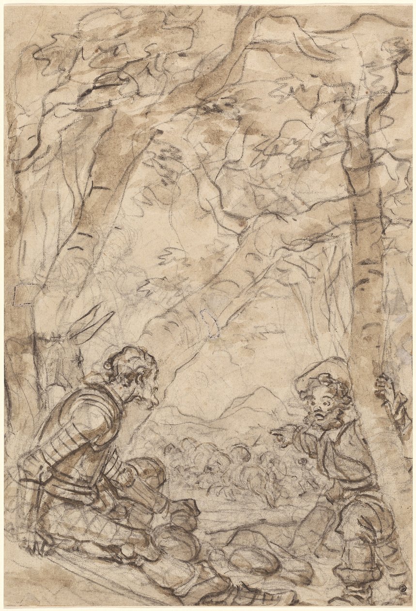 Don Quijote och Sancho Panza bevittnar attacken mot Rocinante av Jean Honore Fragonard