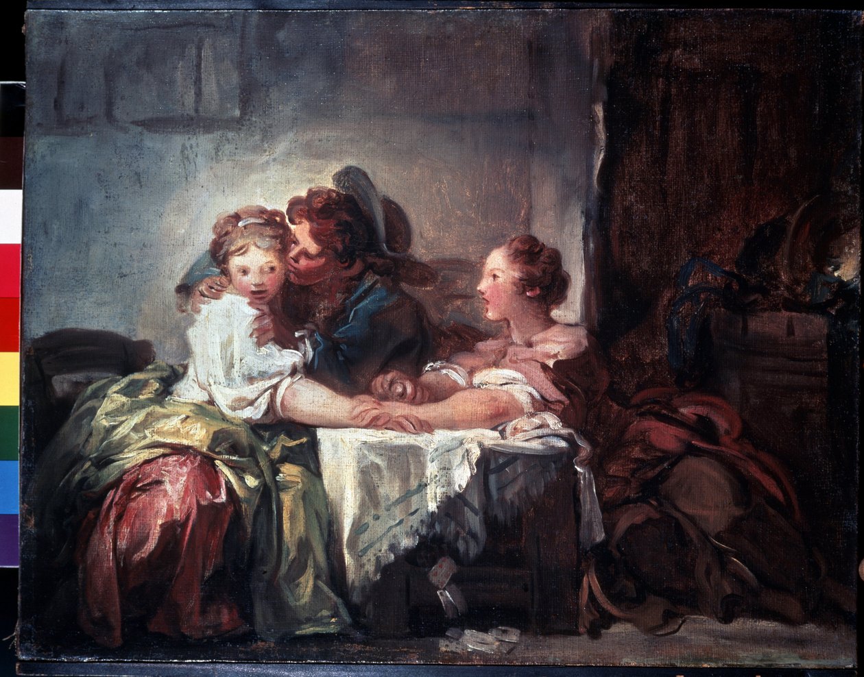 ""The Lost Stake or The Kiss Wins"" (Den fångade kyssen) Målning av Jean-Honore Fragonard (1732-1806) Mått 47 x 60 cm Eremitagemuseet, Sankt Petersburg av Jean Honore Fragonard