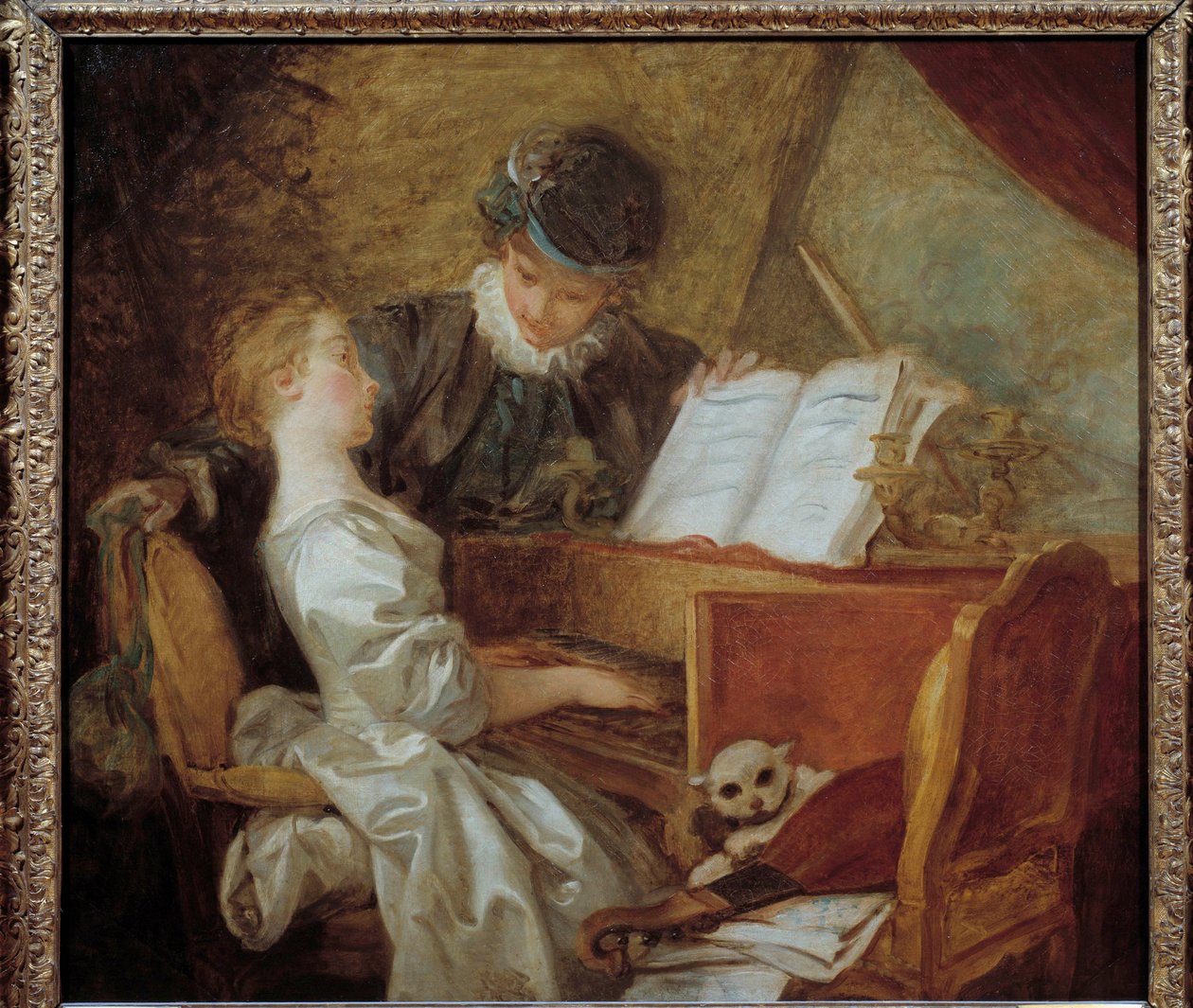 Musiklektionen Målning av Jean-Honore Fragonard (1732-1806). Sol. 1,09x1,21m. av Jean Honore Fragonard