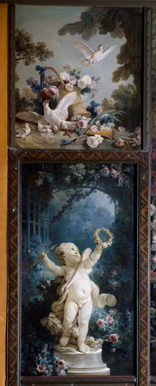 The Hatlosion of the Eggs and the Love Triumphant Panels of the Salon Demarteau realiserad av Jean Baptiste Huet (1745-1811) och Jean Honore Fragonard (1732-1806) av Jean Honore Fragonard