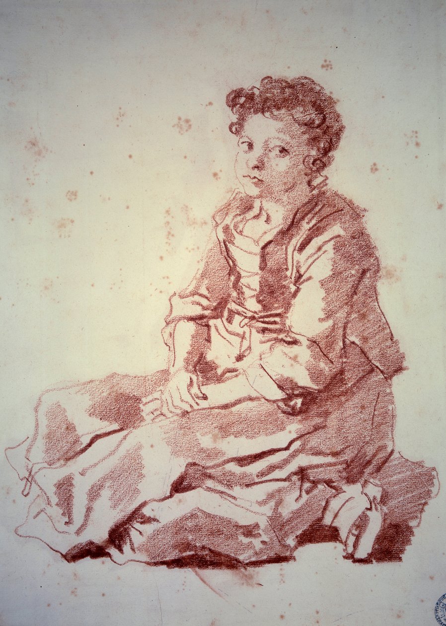 Liten flicka sitter på hälarna Sanguine av Jean Honore Fragonard (1732-1806) 1774 Besançon, Musee des Beaux Arts av Jean Honore Fragonard