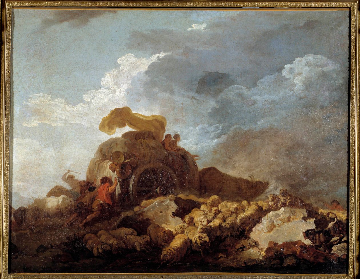 Stormen eller den fastnade vagnen Målning av Jean Honore Fragonard (1732-1806) 1700-tal av Jean Honore Fragonard