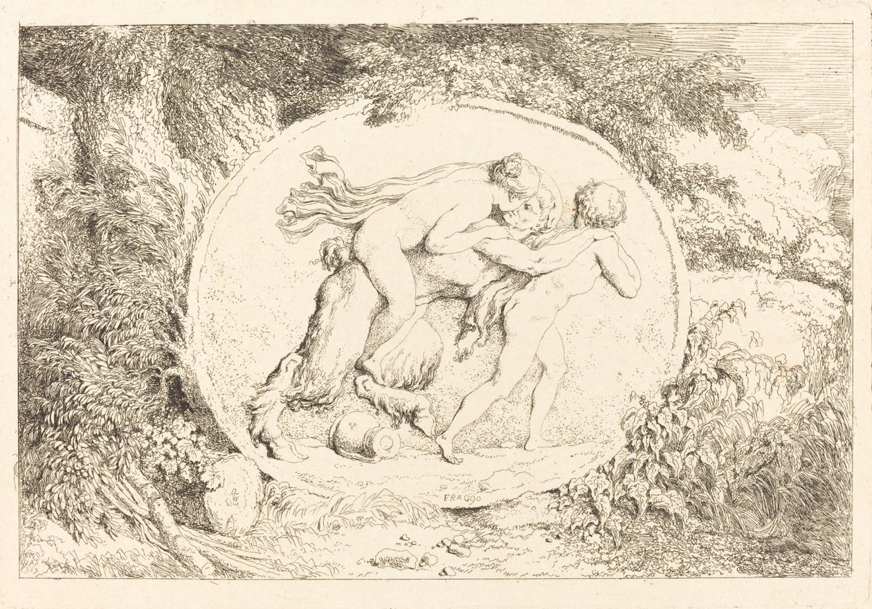Nymph Astride a Satyr (Ung flicka på en satyr) av Jean Honore Fragonard
