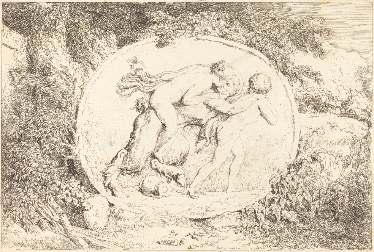 Nymph Astride a Satyr (Ung flicka på en satyr) av Jean Honore Fragonard